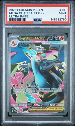 2025 POKEMON PFL EN-PHANTASMAL FLAMES ULTRA RARE #109 MEGA CHARIZARD X EX PSA 9 - Image 1