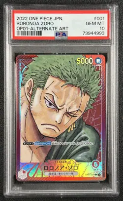 RORONOA ZORO PSA 10 2022 ONE PIECE JAPANESE #OP01-001 ALTERNATE ART 4993 - Image 1