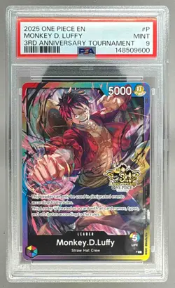 148509600 Monkey D. Luffy 2025 One Piece 3rd Anniversary Tournament Promo PSA 9 - Image 1