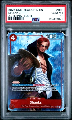 ONE PIECE SHANKS 2025 OP12-LEGACY OF THE MASTER #008 ALT ART PSA 10 - Image 1