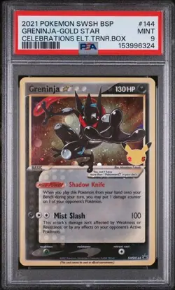 2021 POKEMON SWSH BSP #144 GRENINJA-GOLD STAR CELEBRATIONS ELT.TRNR PSA 9 (Q324 - Image 1