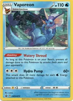 Pokemon: SWSH: Sword & Shield Promo Cards: Holofoil Vaporeon: LP Condition - Image 1
