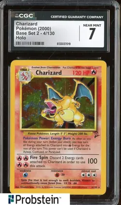 2000 Pokemon Base Set 2 #4/130 Charizard Holo Rare CGC 7 NM - Image 1