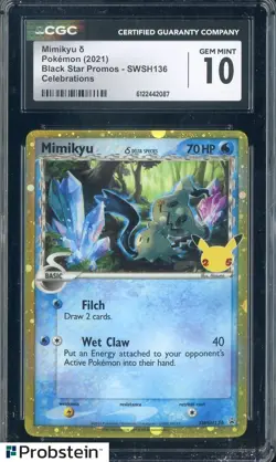 2021 Pokemon Black Star Promos SWSH136 Mimikyu Celebrations CGC 10 GEM MINT - Image 1