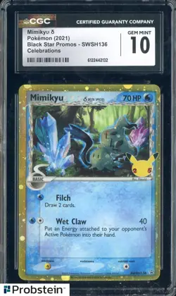 2021 Pokemon Black Star Promos SWSH136 Mimikyu Celebrations CGC 10 GEM MINT - Image 1