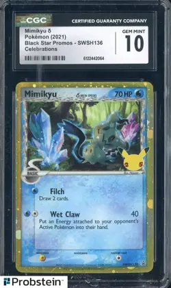 2021 Pokemon Black Star Promos SWSH136 Mimikyu Celebrations CGC 10 GEM MINT - Image 1