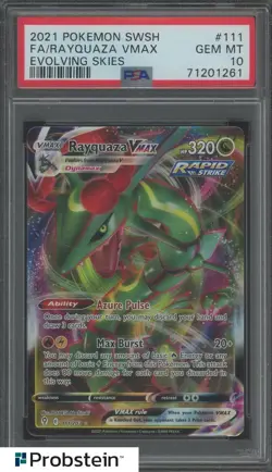 2021 Pokemon SWSH Evolving Skies #111 FA Rayquaza VMax PSA 10 GEM MINT - Image 1
