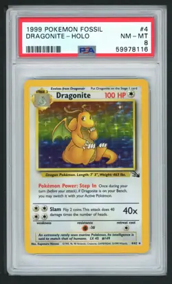 DRAGONITE HOLO 4/62 FOSSIL POKEMON PSA 8 - Image 1
