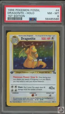 Dragonite Holo 4/62 1st Edition Fossil Pokemon PSA 8 - Image 1