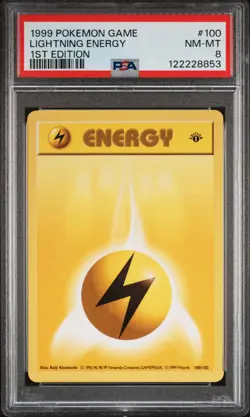 1999 POKEMON GAME 1ST ED #100 LIGHTNING ENERGY PSA 8 - Image 1