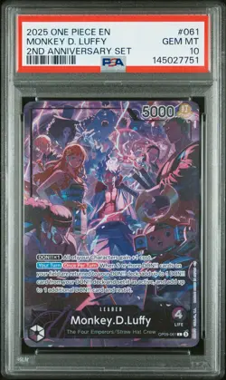 2025 ONE PIECE ENGLISH VERSION 2ND ANNIVERSARY SET #061 MONKEY D. LUFFY PSA 10 - Image 1