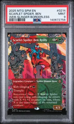 SCARLET SPIDER, BEN REILLY 0214 RARE BORDERLESS 2025 MTG SPM EN SPIDER-MAN PSA 9 - Image 1