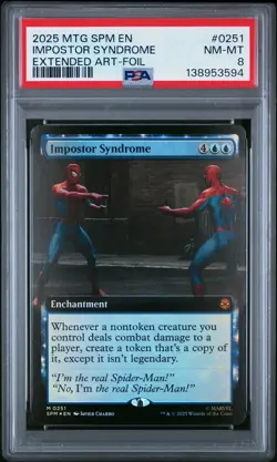 2025 MTG MARVEL'S SPIDER-MAN EXTENDED ART-FOIL #0251 IMPOSTOR SYNDROME PSA 8 - Image 1
