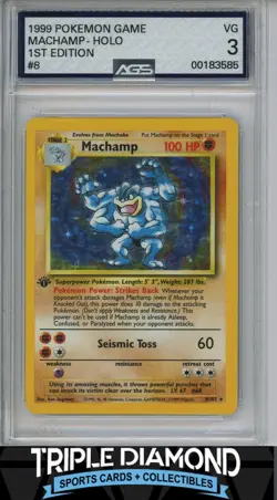 1999 Pokemon Game 1st Edition #8/102 Machamp Holo AGS 3 VG F812 - Image 1