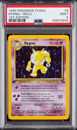1999 POKEMON FOSSIL 1ST EDITION #8 HYPNO-HOLO PSA 9 - Image 1