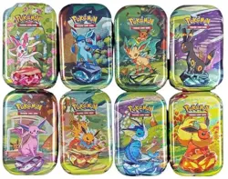 Pokemon Scarlet & Violet Prismatic Evolutions Mini Tin 8 Tin Display #QYE - Image 3