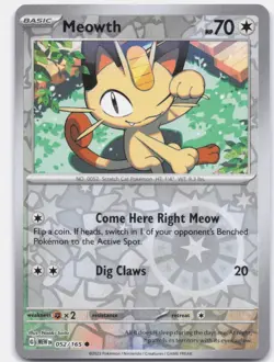 Meowth 052/165 Common 151 Pokemon Reverse Holo Near Mint - Image 1