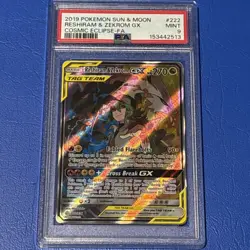 2019 Pokemon SM Cosmic Eclipse Reshiram Zekrom Tag Team #222/236 PSA 9 - Image 1
