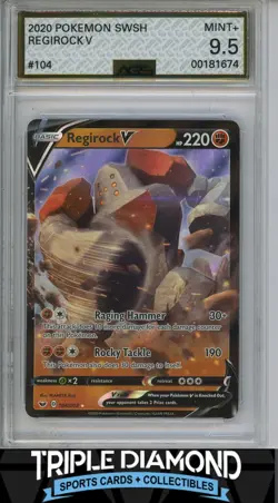 2020 Pokemon Sword & Shield #104/202 Regirock V AGS 9.5 Mint+ F808 - Image 1