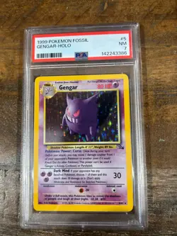 POKEMON 1999 Fossil GENGAR Holo #5 PSA 7 Near Mint RARE - Image 1