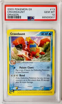 2003 Pokemon PSA 10 Gem Mint RARE ex Dragon CRAWDAUNT 13/97 Non-Holo *LOW POP* - Image 1