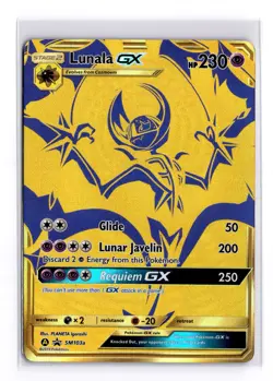 Lunala GX SM103a Black Star Promo Hidden Fates Gold Full Art Pokemon TCG Card - Image 1
