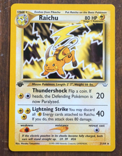Vintage RAICHU 1st Edition Pokemon Card 2000 Non-Holo Neo Revalation 21/64 NM - Image 1