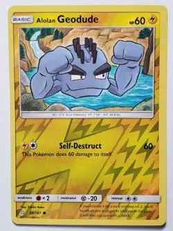 REVERSE HOLO Alolan Geodude 34/181 NM - Team Up Pokemon Card - Yukiko Baba Art - Image 1