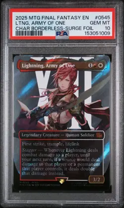 2025 MTG FINAL FANTASY #0545 LIGHTNING, ARMY OF ONE BORDERLESS SURGE FOIL PSA 10 - Image 1