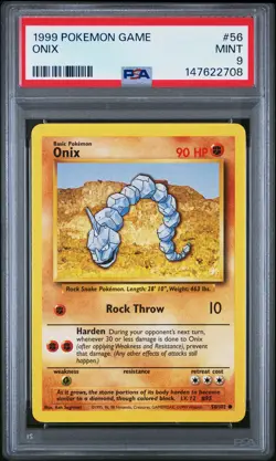 1999 POKEMON BASE SET UNLIMITED #56 ONIX PSA 9 - Image 1