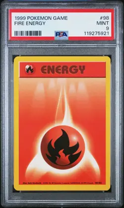 1999 POKEMON GAME #98 FIRE ENERGY PSA 9 MINT BASE SET UNLIMITED - Image 1