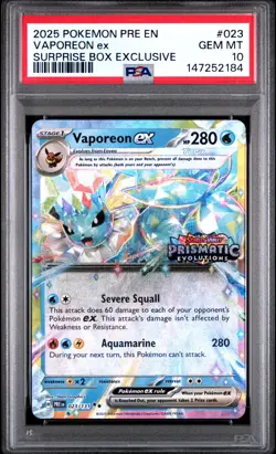 2025 Pokemon Prismatic Evolutions VAPOREON ex #23 Surprise Box PSA 10 Gem Mint - Image 1