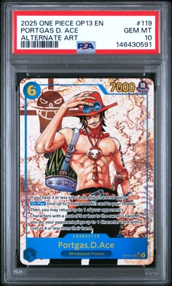ONE PIECE PORTGAS D. ACE 2025 OP13-CARRYING ON HIS WILL #119 ALT ART PSA 10 - Image 1