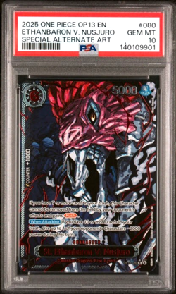 PSA 10 ONE PIECE 2025 ETHANBARON V. NUSJURO Special Alternate Art OP13 #080 God$ - Image 1
