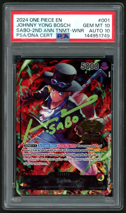 ONE PIECE PROMOS SABO #001 2ND ANN TNMT-WNR SIGNED:JOHNNY BOSCH PSA 10/AUTO 10 - Image 1