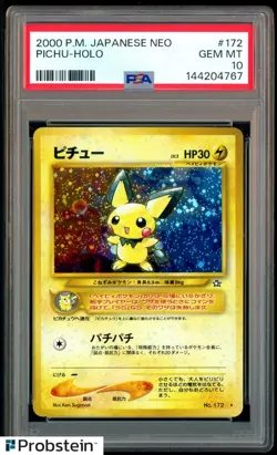 2000 Pokemon Japanese Neo #172 Pichu Holo PSA 10 GEM MINT - Image 1