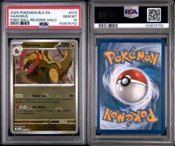 2025 POKEMON BLACK BOLT 070 HAXORUS POKEBALL REVERSE HOLO PSA 10 Pop 2 - Image 3