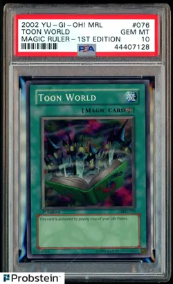 2002 Yu-Gi-Oh! MRL Magic Ruler 1st Edition #076 Toon World PSA 10 GEM MINT - Image 1