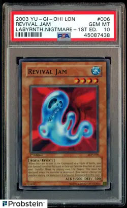2003 Yu-Gi-Oh Labyrinth of Nightmare 1st Edition #006 Revival Jam PSA 10 - Image 1