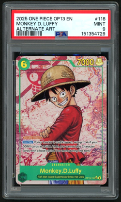 ONE PIECE MONKEY D. LUFFY 2025 OP13-CARRYING ON HIS WILL #118 ALT ART PSA 9 - Image 1