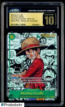 2025 One Piece Manga Alternate Art OP13-118 Monkey D Luffy CGC 10 PRISTINE - Image 1