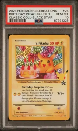 2021 BIRTHDAY PIKACHU POKEMON CELEBRATIONS #24 HOLO PSA 10 GEM MINT - Image 1