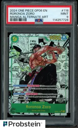 2024 One Piece OP06 EN Manga Alternate Art #118 Roronoa Zoro PSA 9 MINT - Image 1