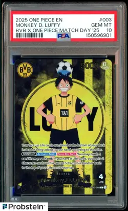 2025 ONE PIECE PROMOS BVB X ONE PIECE MATCH DAY 2025 #003 MONKEY D. LUFFY PSA 10 - Image 1