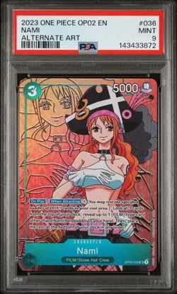 ONE PIECE NAMI 2023 OP02-PARAMOUNT WAR #036 ALT ART PSA 9 - Image 1