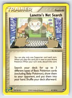 Lanette's Net Search 87/100 EX Sandstorm Pokemon Card e-Series Nintendo Trainer - Image 1