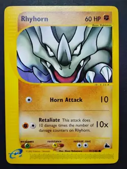 Rhyhorn 91/144 Skyridge Non-Holo 2003 WOTC Vintage E-Reader Pokemon Card LP - Image 1