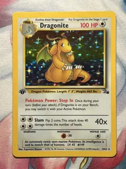 Dragonite 4/62 Holo 1st Edition Fossil Rare 1999 Vintage Chase Pokemon Card LP - Image 1