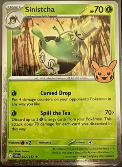 Pokemon - Sinistcha - Rare Cosmos Holo w/ Swirl - 022/167 - Trick or Trade 2024 - Image 1