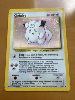 Pokemon tcg Clefairy 5/102 Base Set Holo Rare 1999 40 HP Heavy - Image 1